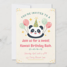 Invitación de cumpleaños de Panda Kawaii Dulce