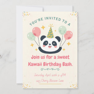 Invitación de cumpleaños de Panda Kawaii Dulce