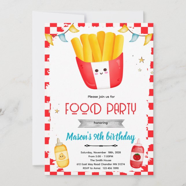 Invitación de cumpleaños de papas fritas (Anverso)