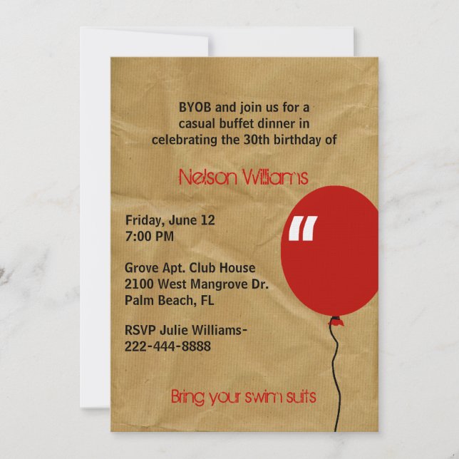 Invitación de cumpleaños de papel arrugado de Fun  (Anverso)