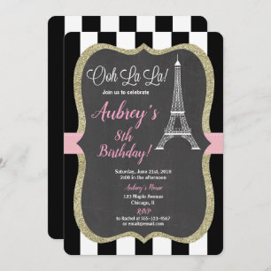 Invitación de cumpleaños de París chica pizarra ro