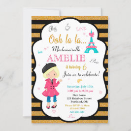 Invitación de cumpleaños de París Chica Torre Eiff