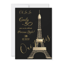 Invitación de cumpleaños de París Moda de ORO negr