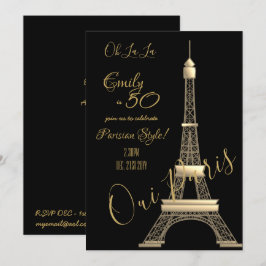 Invitación de cumpleaños de París Moda de ORO negr