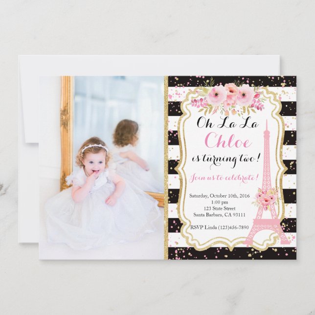 Invitación de cumpleaños de París Torre Eiffel (Anverso)