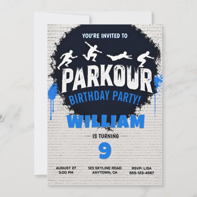 Invitación de cumpleaños de Parkour (Anverso)