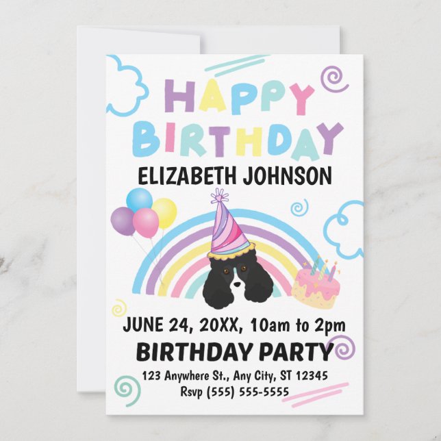Invitación de Cumpleaños de Parti Poodle (Anverso)