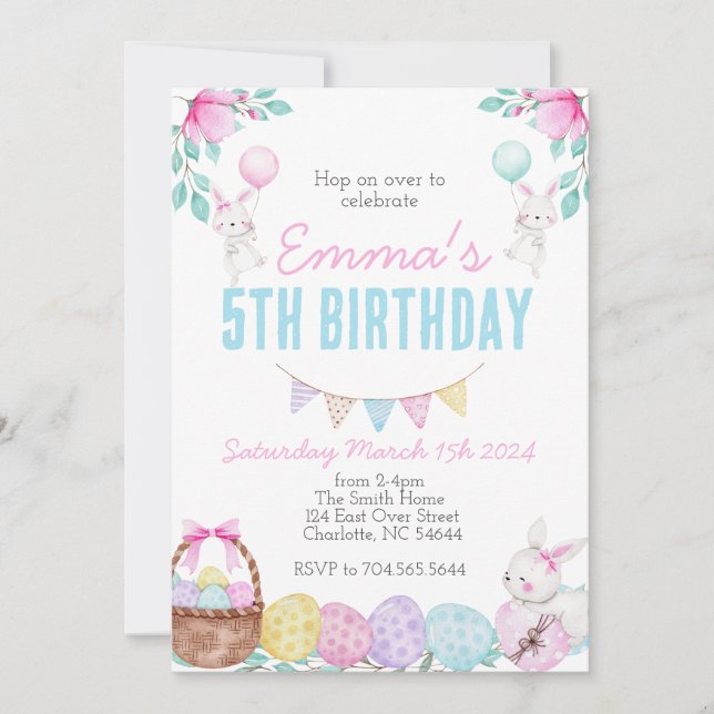 Invitación de cumpleaños de Pascua, cumpleaños de  (Anverso)