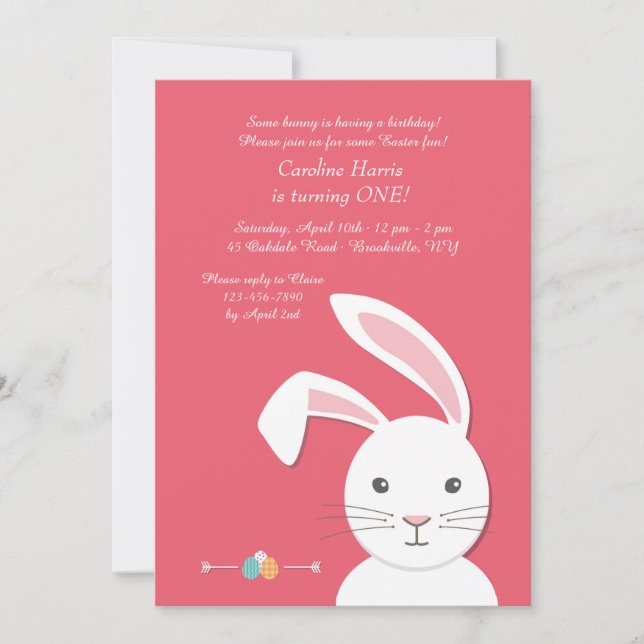 Invitación de cumpleaños de Pascua de conejo blanc (Anverso)