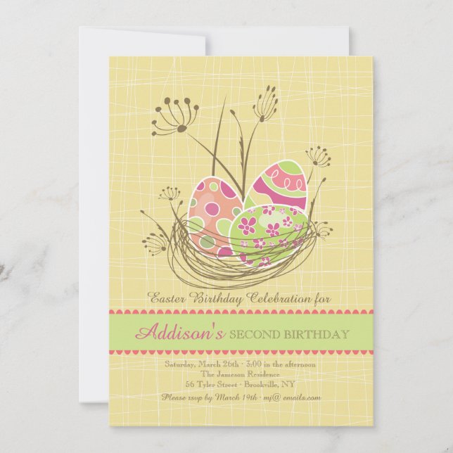 Invitación de cumpleaños de Pascua Nature's Nest (Anverso)