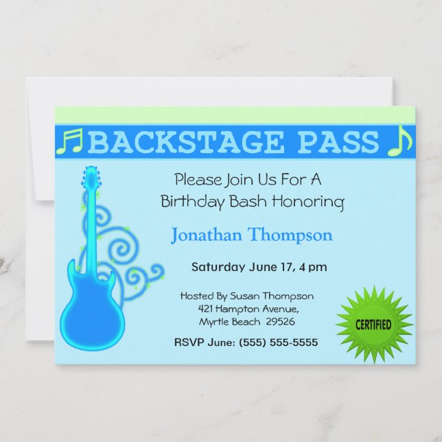 Invitación de cumpleaños de paso entre bastidores (Anverso)