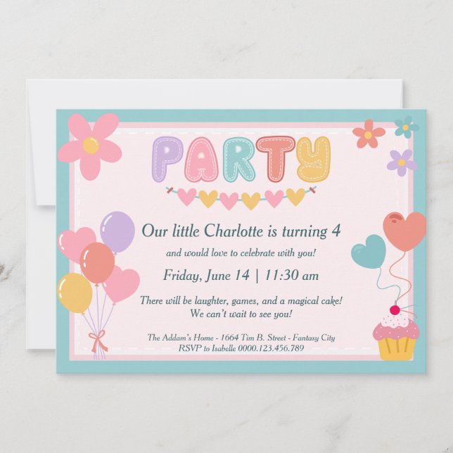 Invitación de cumpleaños de Pastel (Anverso)