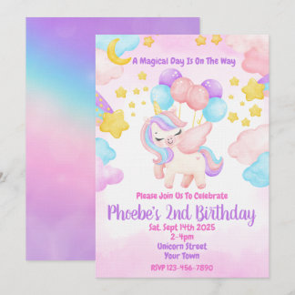 Invitación de Cumpleaños de Pastel de Arcoíris de