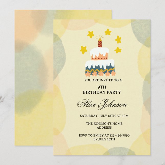 Invitación de cumpleaños de pastel de cumpleaños d (Anverso / Reverso)