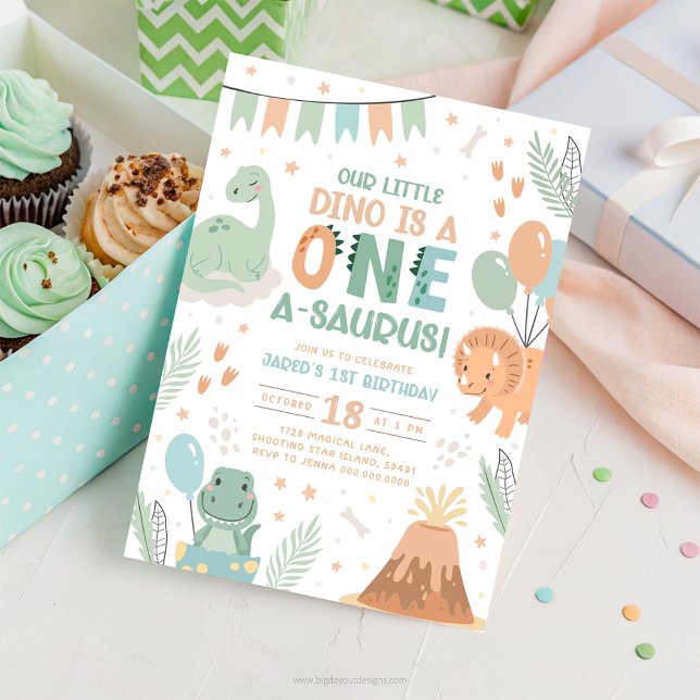 Invitación de cumpleaños de Pastel Dinosaur (Baby Dinosaur)