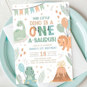 Invitación de cumpleaños de Pastel Dinosaur. Un be