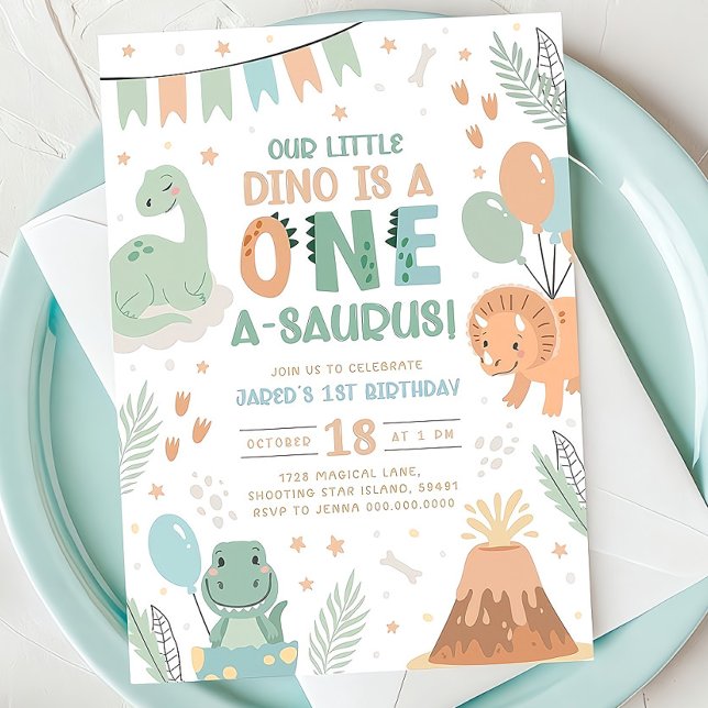 Invitación de cumpleaños de Pastel Dinosaur. Un be (Subido por el creador)
