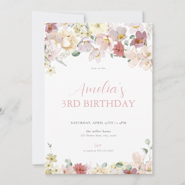 Invitación de cumpleaños de Pastel Flower Girl Flo (Anverso)