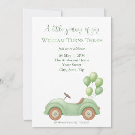 Invitación de cumpleaños de Pastel Green Car & Bal