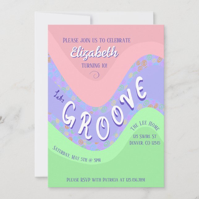 Invitación de cumpleaños de Pastel Lets Groove Gir (Anverso)