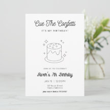 Invitación de cumpleaños de pastel negro y blanco
