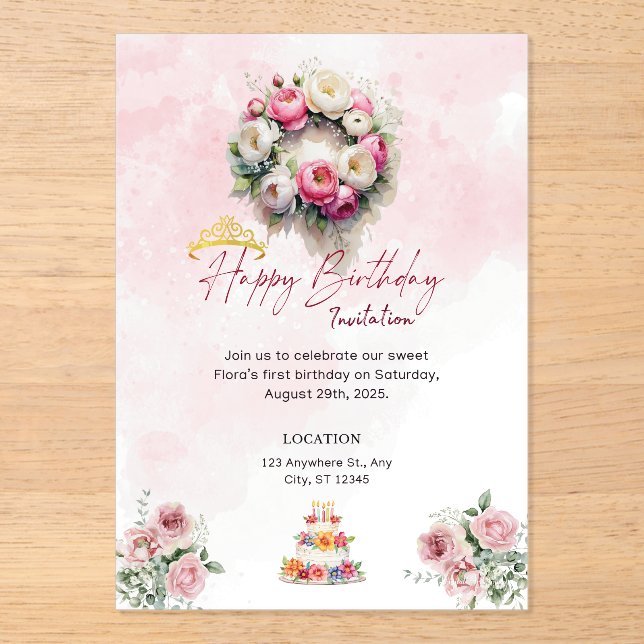 Invitación de cumpleaños de Pastel Princess 15 Qui (Anverso)