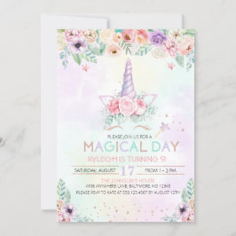 Invitación de cumpleaños de Pastel Rainbow Unicorn
