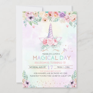 Invitación de cumpleaños de Pastel Rainbow Unicorn