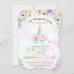 Invitación de cumpleaños de Pastel Rainbow Unicorn