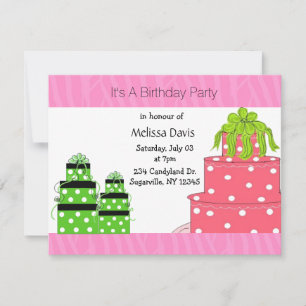 Invitación de cumpleaños de pastel y regalos de lu