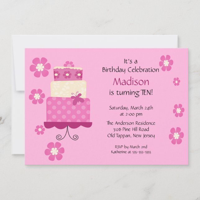 Invitación de cumpleaños de pasteles de moda (Anverso)