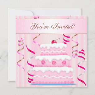Invitación de cumpleaños de pasteles y Streamers