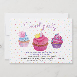Invitación de cumpleaños de pastelitos dulces y ro