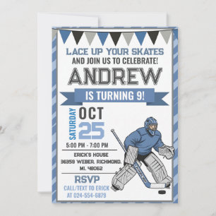 Invitación de cumpleaños de patinaje de hockey per