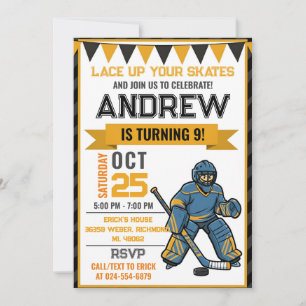 Invitación de cumpleaños de patinaje de hockey per