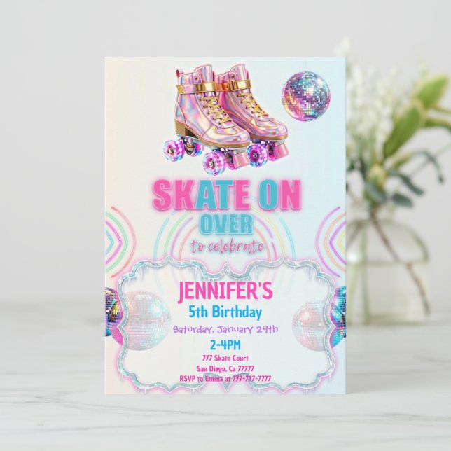 Invitación de cumpleaños de patinaje sobre hielo (Anverso de pie)