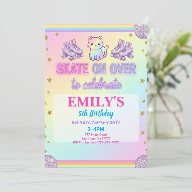 Invitación de cumpleaños de patinaje sobre hielo (Anverso de pie)