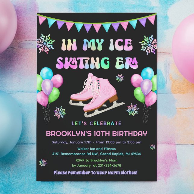 Invitación de cumpleaños de patinaje sobre hielo d (Eras Ice Skating Birthday Invitation)
