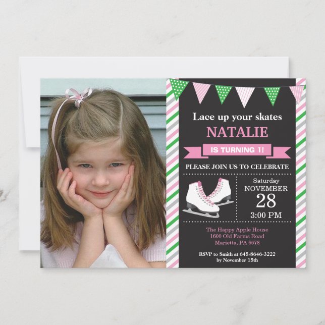 Invitación de cumpleaños de patinaje sobre hielo P (Anverso)