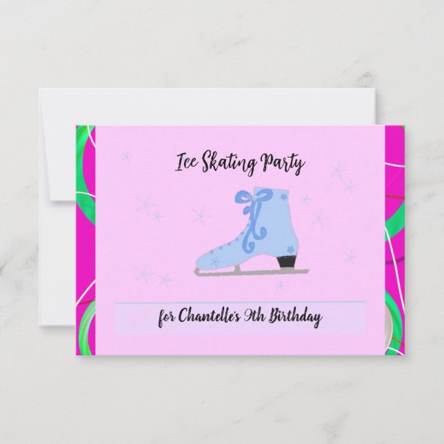 Invitación de cumpleaños de patines de hielo (Anverso)