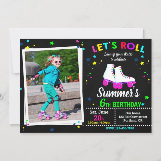 Invitación de cumpleaños de patines de ruedas - Fi (Anverso)