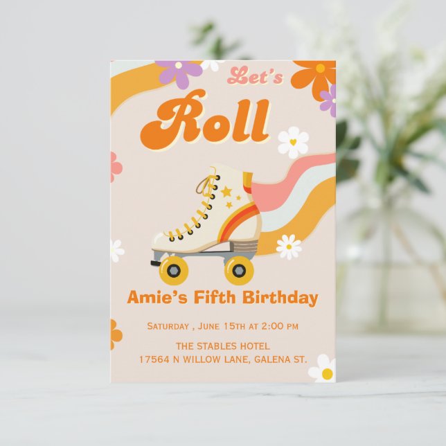 Invitación de cumpleaños de patines de ruedas Retr (Anverso de pie)