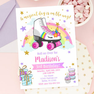 Invitación de cumpleaños de patines de Unicornio
