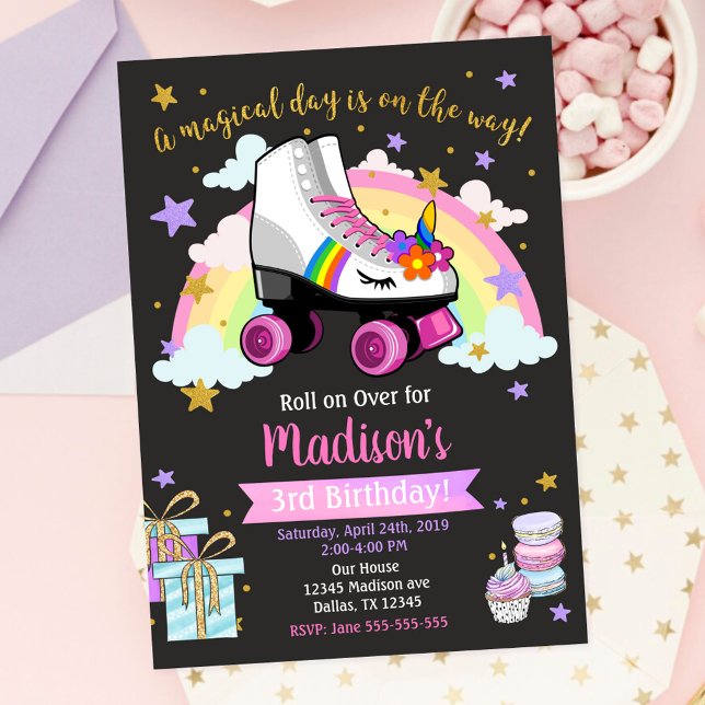 Invitación de cumpleaños de patines de Unicornio (Subido por el creador)