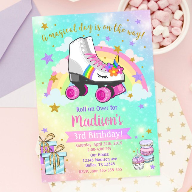 Invitación de cumpleaños de patines de Unicornio (Subido por el creador)