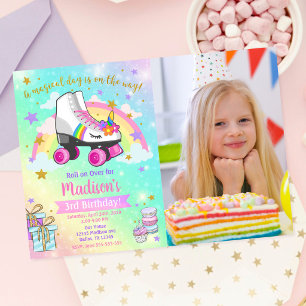 Invitación de cumpleaños de patines de Unicornio