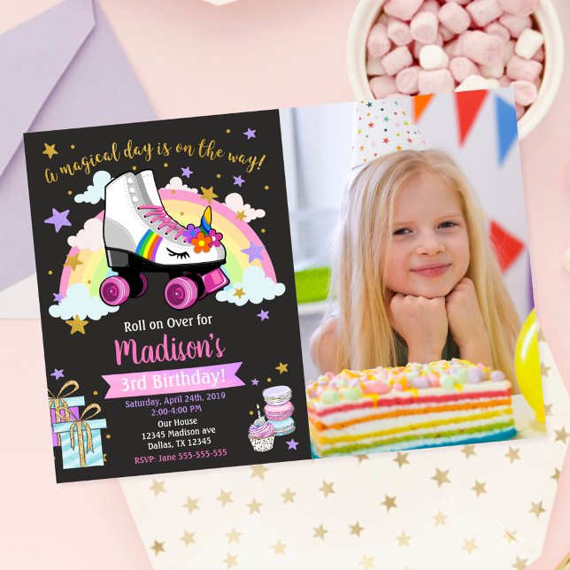 Invitación de cumpleaños de patines de Unicornio (Subido por el creador)