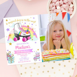 Invitación de cumpleaños de patines de Unicornio