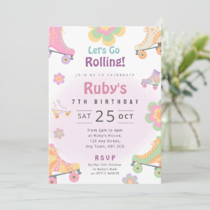 Invitación de cumpleaños de patines retro para niñ