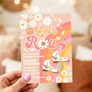 Invitación de cumpleaños de patines retro sobre ru